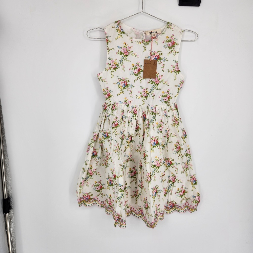 Mini Boden 11-12 YR White Floral Broderie Back Detail Dress NWT